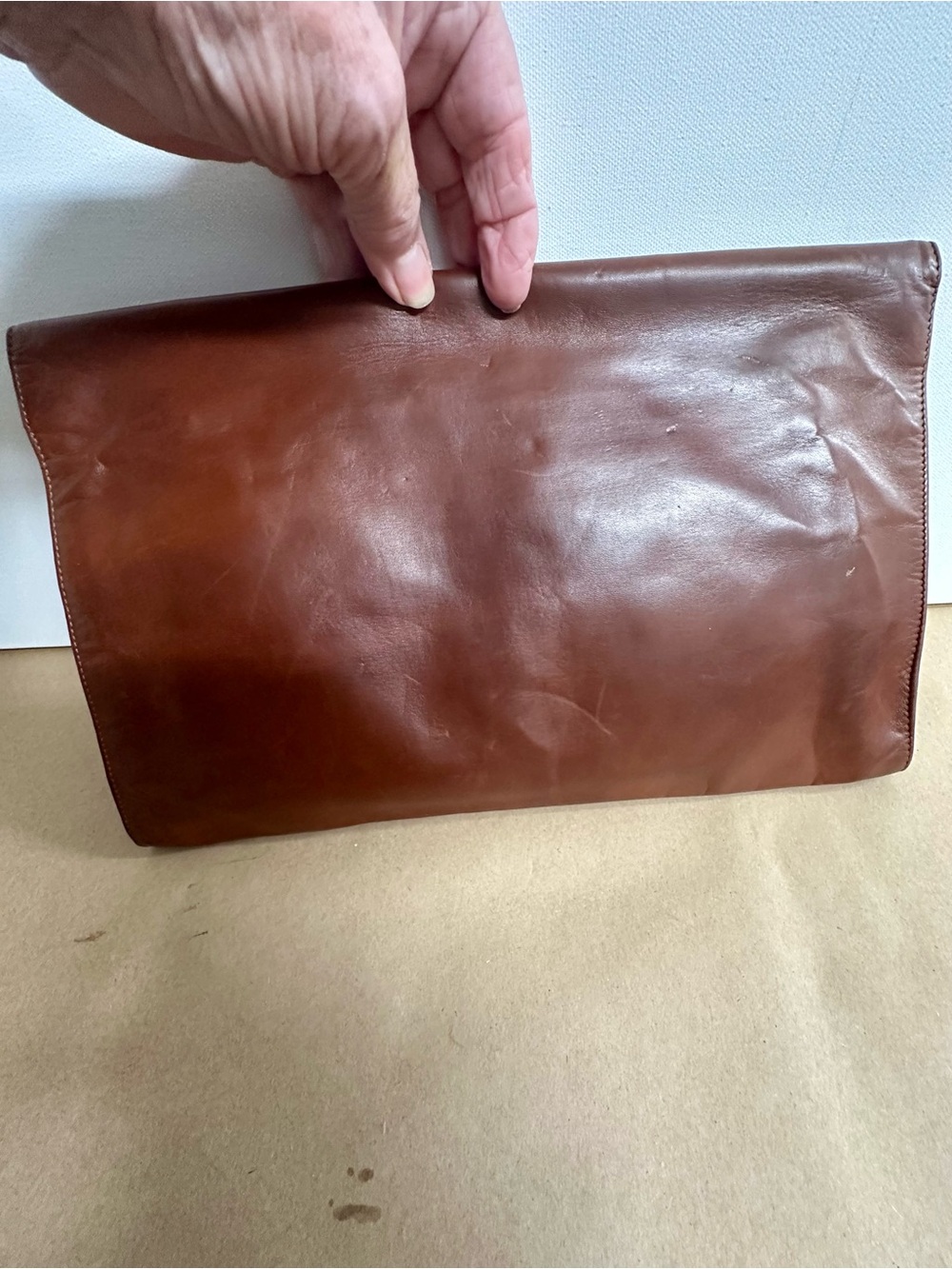 Brown Leather Envelope Clutch Polo Ralph Lauren vintage - Picture 3 of 9